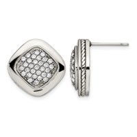 Stainless Steel Polished CZ Square Post Earrings view 1