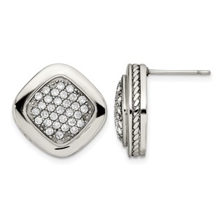 Stainless Steel Polished CZ Square Post Earrings