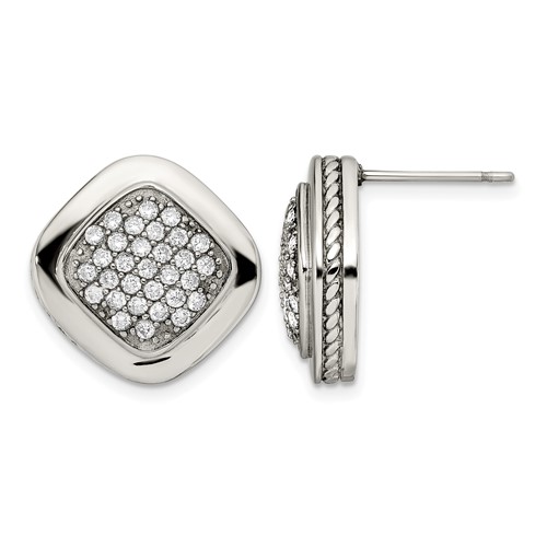 Stainless Steel Polished CZ Square Post Earrings