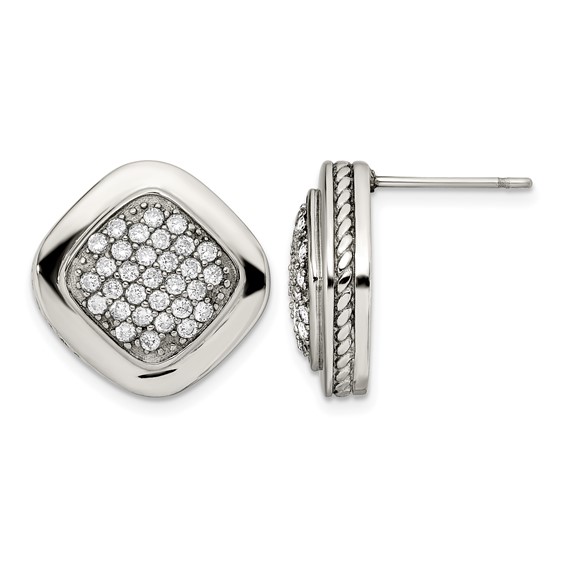 Stainless Steel Polished CZ Square Post Earrings