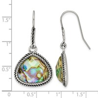 Stainless Steel Antiqued and Polished Imitation Abalone Dangle Earrings view 5