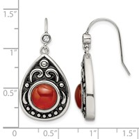 Stainless Steel Antiqued and Polished Red Agate & CZ Dangle Earrings view 5