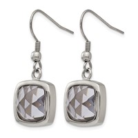 Chisel Stainless Steel Polished Square Grey Glass Dangle Shepherd Hook Earrings view 3