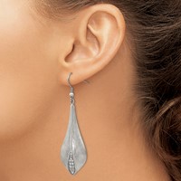 Stainless Steel Brushed and Polished CZ Dangle Shepherd Hook Earrings view 4