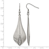 Stainless Steel Brushed and Polished CZ Dangle Shepherd Hook Earrings view 5