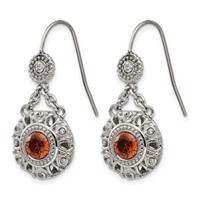 Chisel Stainless Steel Polished Red and Clear CZ Circle Dangle Shepherd Hook Earrings view 3