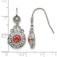 Chisel Stainless Steel Polished Red and Clear CZ Circle Dangle Shepherd Hook Earrings view 5