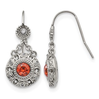 Chisel Stainless Steel Polished Red and Clear CZ Circle Dangle Shepherd Hook Earrings
