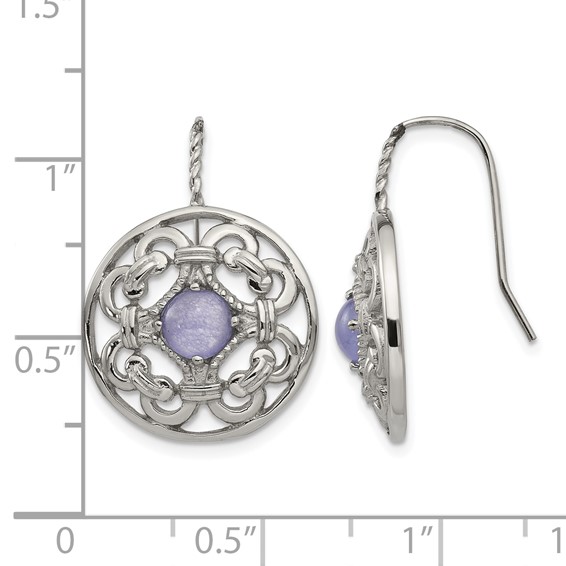 Chisel Stainless Steel Polished Synthetic Purple Calcedony Shepherd Hook Earrings