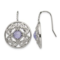 Chisel Stainless Steel Polished Synthetic Purple Calcedony Shepherd Hook Earrings view 1