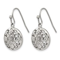Stainless Steel Polished Earrings with CZ Circle with Flowers Shepherd Hook view 3