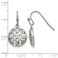 Stainless Steel Polished Earrings with CZ Circle with Flowers Shepherd Hook view 5
