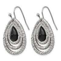 Chisel Stainless Steel Polished and Textured Black Onyx Shepherd Hook Earrings view 3