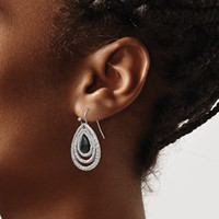 Chisel Stainless Steel Polished and Textured Black Onyx Shepherd Hook Earrings view 4