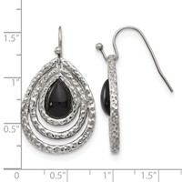 Chisel Stainless Steel Polished and Textured Black Onyx Shepherd Hook Earrings view 5