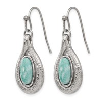 Stainless Steel Polished and Textured Dyed Synthetic Green Jade Earrings view 3