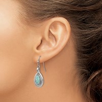 Stainless Steel Polished and Textured Dyed Synthetic Green Jade Earrings view 4