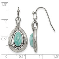 Stainless Steel Polished and Textured Dyed Synthetic Green Jade Earrings view 5