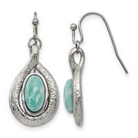Stainless Steel Polished and Textured Dyed Synthetic Green Jade Earrings view 1