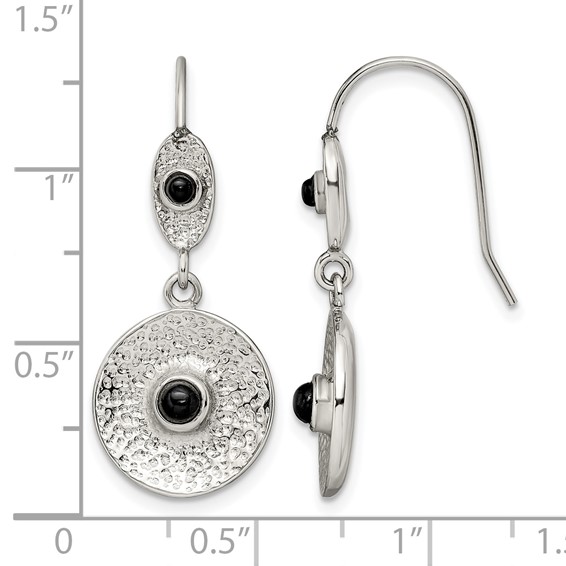 Stainless Steel Polished and Textured Black Onyx Circle Earrings