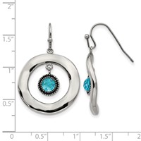 Stainless Steel Polished Wavy Circle W Blue Glass Shepherd Hook Earrings view 5