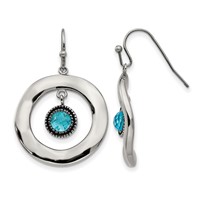 Stainless Steel Polished Wavy Circle W Blue Glass Shepherd Hook Earrings view 1