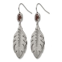 Stainless Steel Polished and Textured Smoky Quartz Feather Earrings view 3