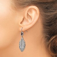 Stainless Steel Polished and Textured Smoky Quartz Feather Earrings view 4