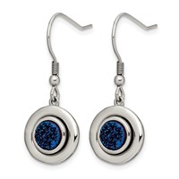 Chisel Stainless Steel Polished Earrings with Blue Druzy Dangle Shepherd Hook view 3