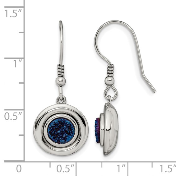 Chisel Stainless Steel Polished with Blue Druzy Dangle Shepherd Hook Earrings