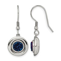 Chisel Stainless Steel Polished Earrings with Blue Druzy Dangle Shepherd Hook view 1