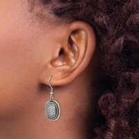 Chisel Stainless Steel Antiqued and Polished Earrings with CZ Dangle Shepherd Hook view 4