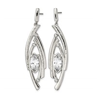 Stainless Steel Polished Textured Marquise Shape CZ Post Dangle Earrings view 3