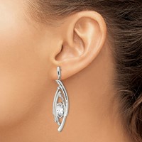 Stainless Steel Polished Textured Marquise Shape CZ Post Dangle Earrings view 4