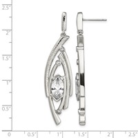 Stainless Steel Polished Textured Marquise Shape CZ Post Dangle Earrings view 5