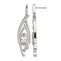 Stainless Steel Polished Textured Marquise Shape CZ Post Dangle Earrings view 1
