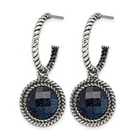 Stainless Steel Antiqued and Polished Blue Sandstone Reversible Earrings view 2