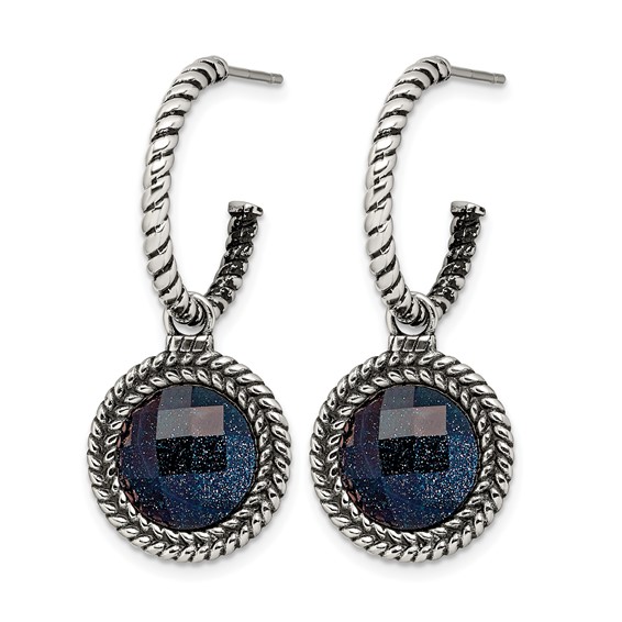 Stainless Steel Antiqued and Polished Blue Sandstone Reversible Earrings