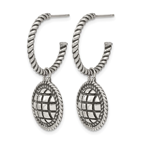 Stainless Steel Antiqued and Polished Blue Sandstone Reversible Earrings