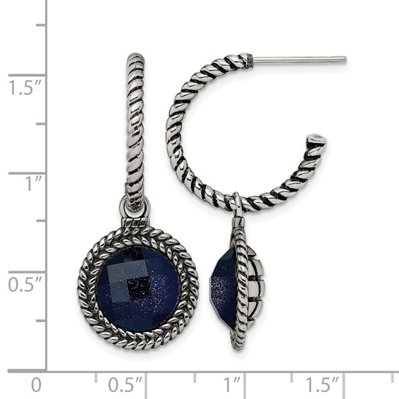 Stainless Steel Antiqued and Polished Blue Sandstone Reversible Earrings