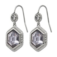 Chisel Stainless Steel Antiqued and Polished Earrings with Grey Glass and CZ Shepherd Hook view 3