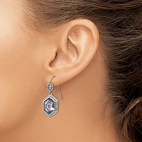 Chisel Stainless Steel Antiqued and Polished Earrings with Grey Glass and CZ Shepherd Hook view 4