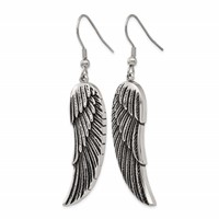 Chisel Stainless Steel Antiqued and Polished Wing Dangle Shepherd Hook Earrings view 3