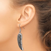 Chisel Stainless Steel Antiqued and Polished Wing Dangle Shepherd Hook Earrings view 4