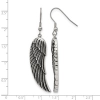 Chisel Stainless Steel Antiqued and Polished Wing Dangle Shepherd Hook Earrings view 5