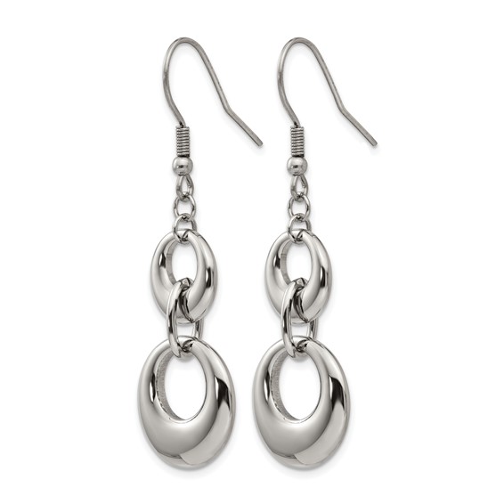 Chisel Stainless Steel Polished Circles Dangle Shepherd Hook Earrings