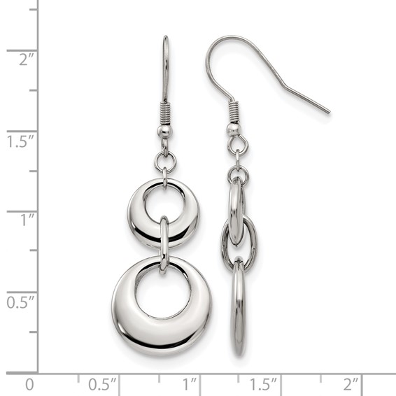 Chisel Stainless Steel Polished Circles Dangle Shepherd Hook Earrings