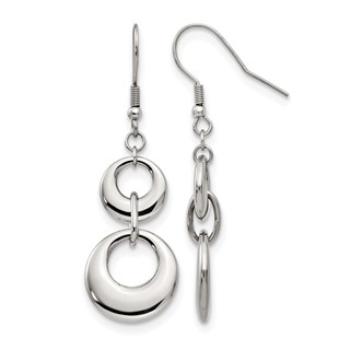 Chisel Stainless Steel Polished Circles Dangle Shepherd Hook Earrings