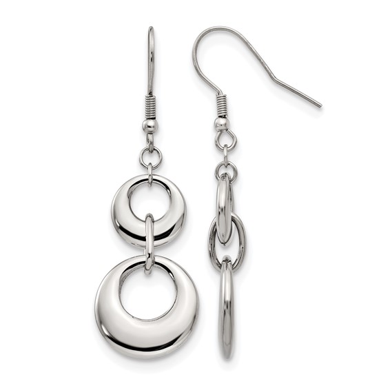 Chisel Stainless Steel Polished Circles Dangle Shepherd Hook Earrings