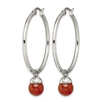 Chisel Stainless Steel Polished Earrings with Red Agate Dangle Hoop view 3